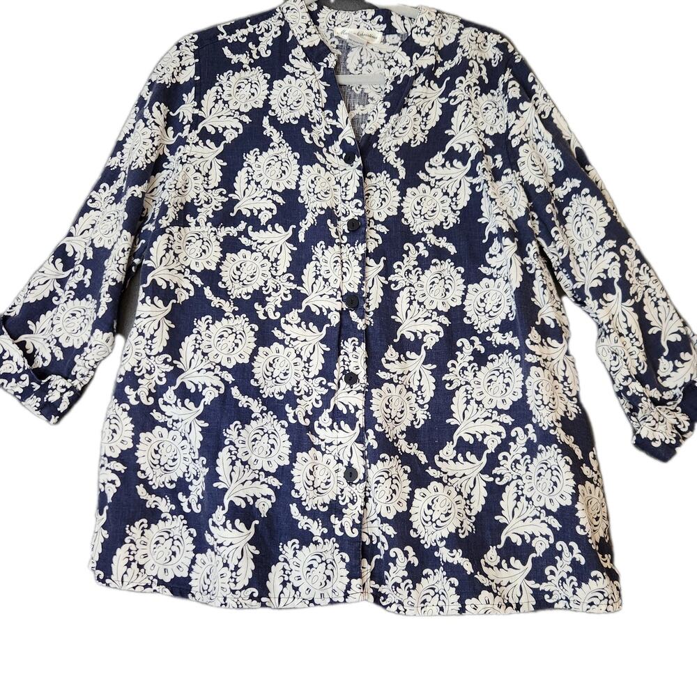 Marisa Christina Tunic Top Women's‎ Sz 1X Linen Boho Paisley Floral Print Button